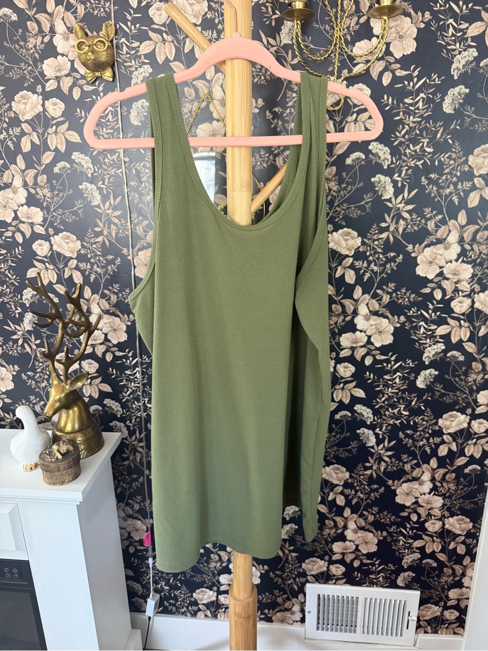 torrid Olive Green Ribbed Tank with Front Button Placket - Picture 5 of 6